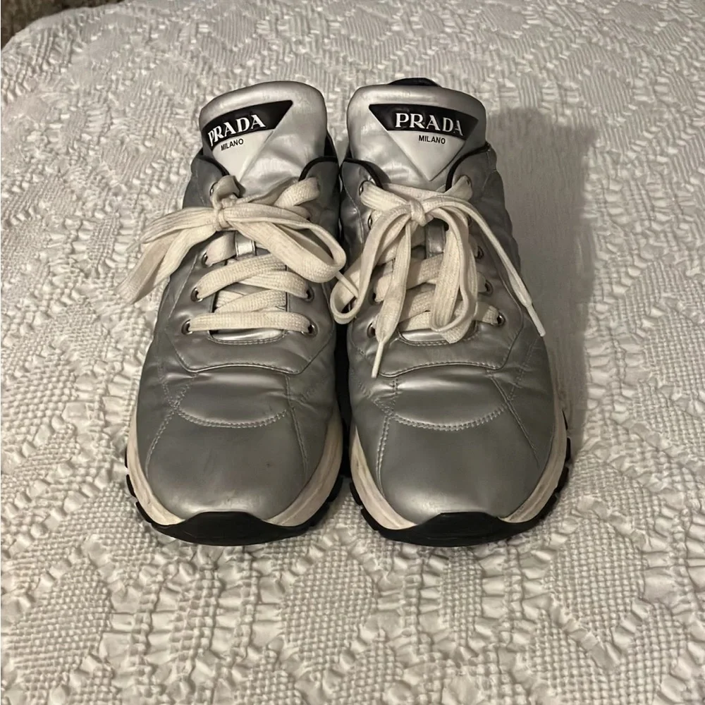 Silver nylon Prada sneakers - Picture 2 of 6